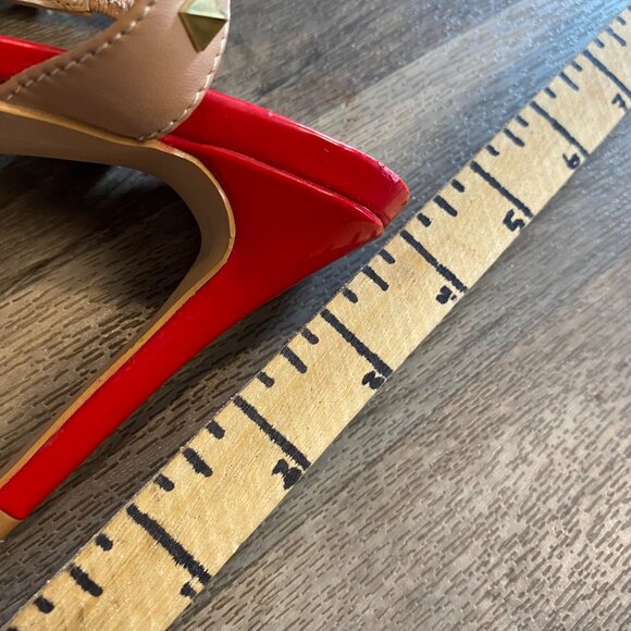 Catherine Melandrino Jazy Heals Size 8.5 Red Spike Strap Pointed Toe - Picture 7 of 10